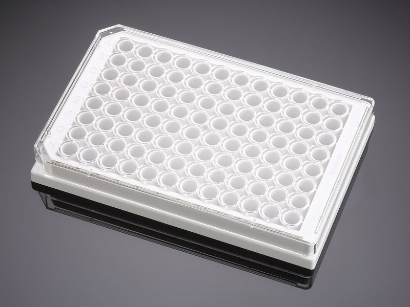 Corning Falcon 96-well White/Clear Flat Bottom TC-treated Microplate, with Lid, Sterile